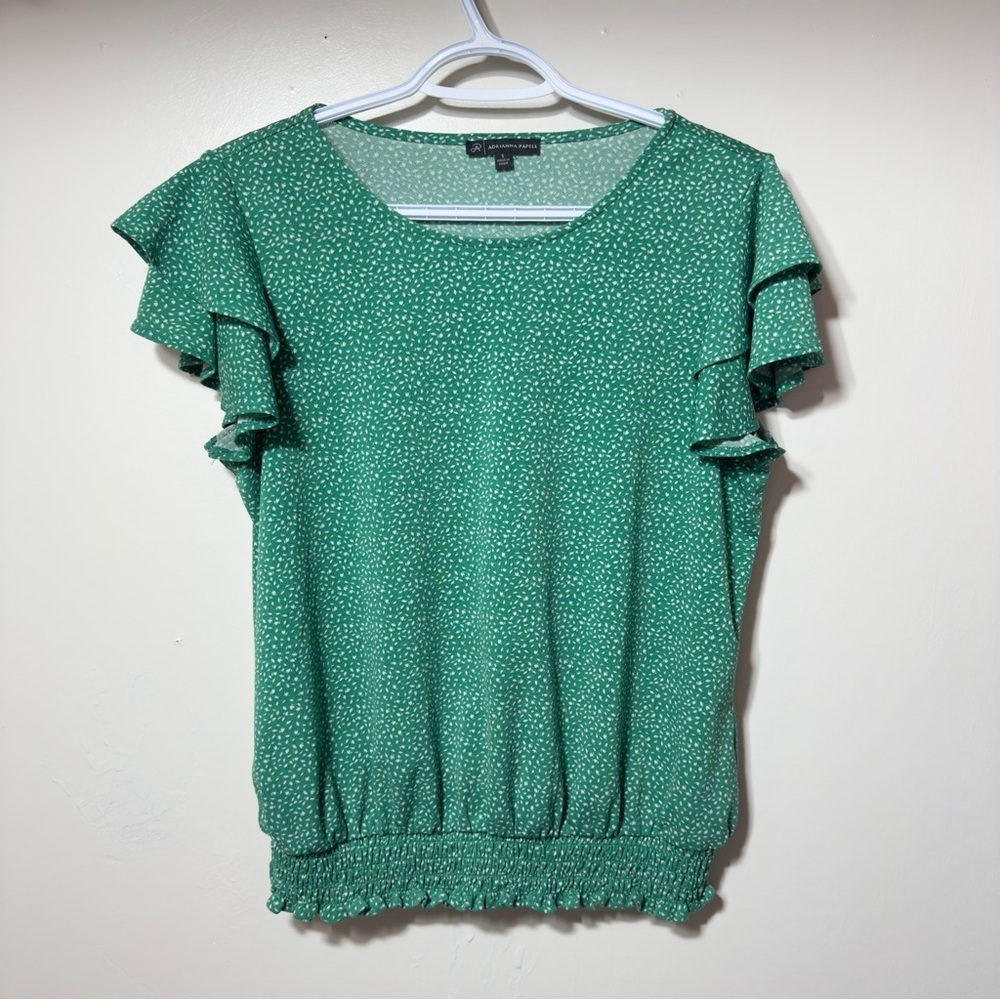 Adrianna Papell Butterfly Sleeve Leaf Print Top Green Women Size S